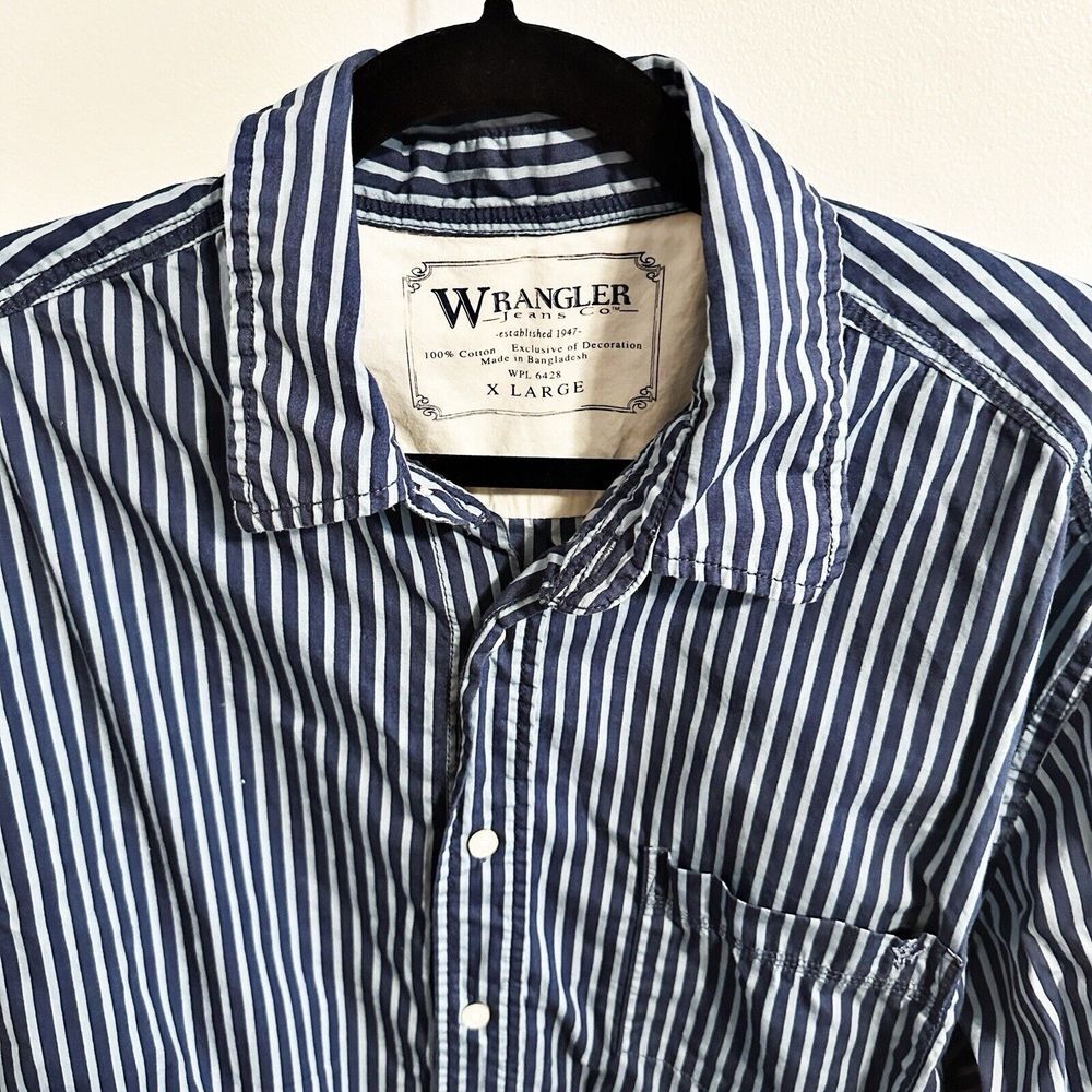 Wrangler Button‎ Up Blue Striped Long Sleeve Shirt XL